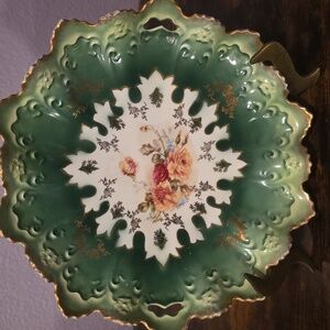 Antique Elegant Green and Gold Serving Plate